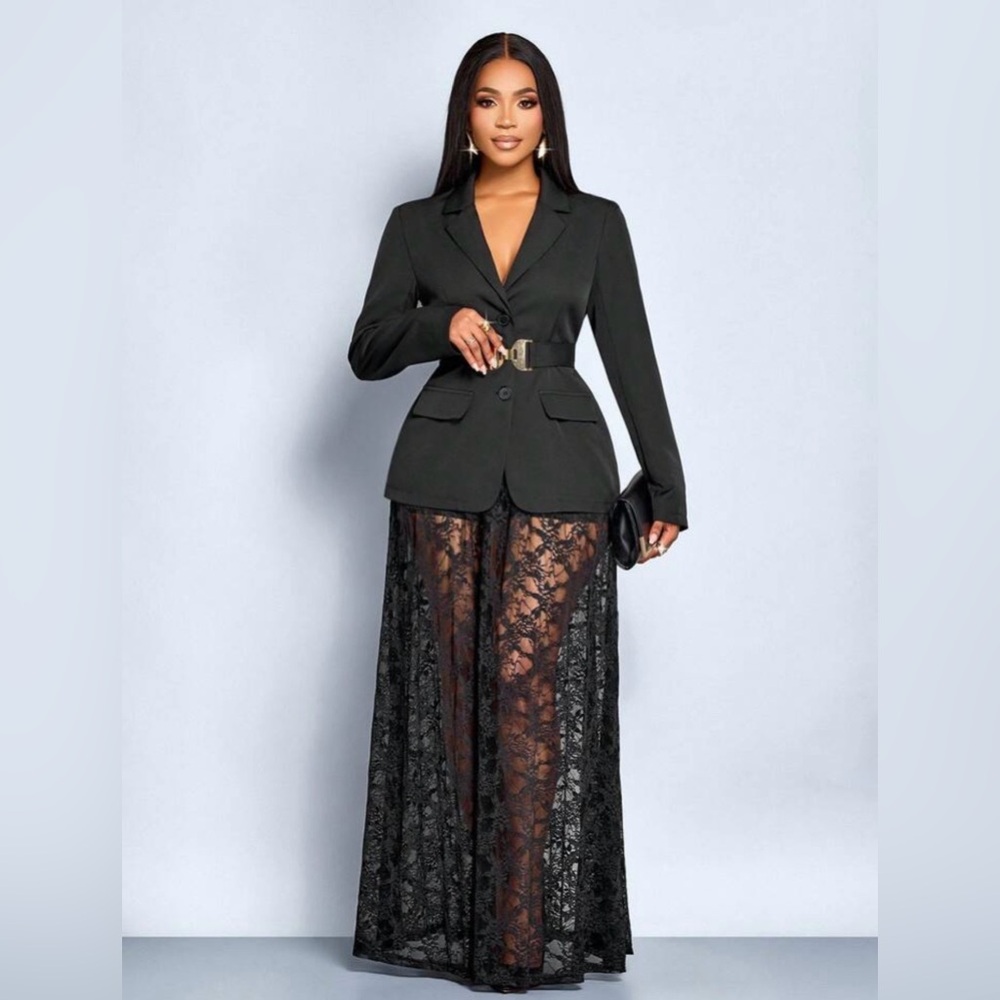 Black Blazer with Lace Overlay Skirt